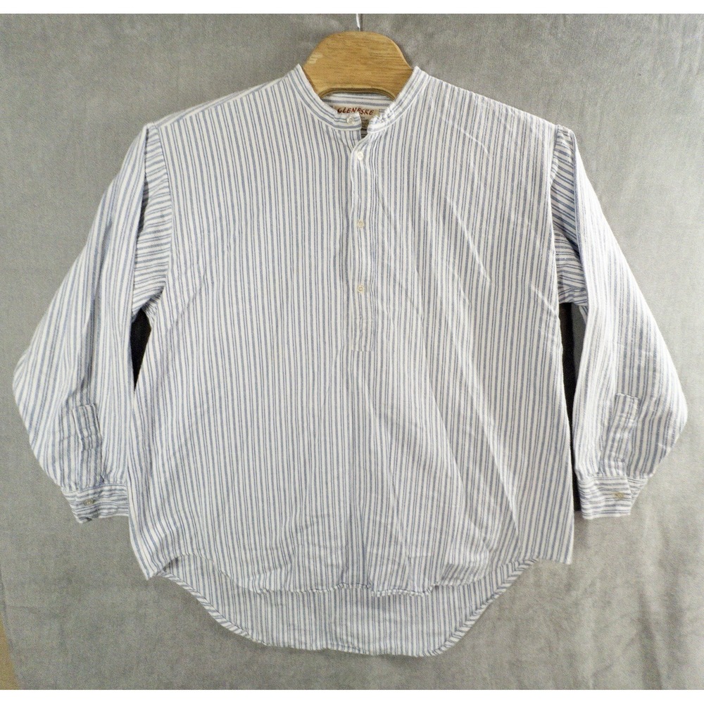 Vtg Gleneske Irish Grandfather Cotton Shirt Blue White Stripped Mens 3XL